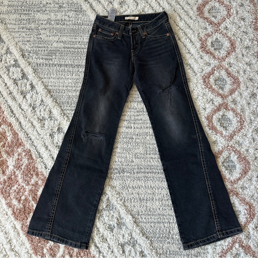Levi’s Noughties Low Rise Bootcut Jeans Black Distressed Button Flap Pockets - Picture 6 of 15